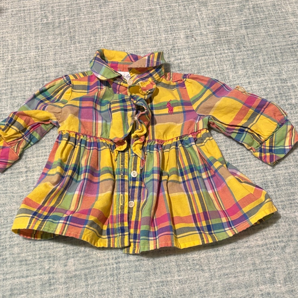 Ralph Lauren Yellow Plaid Ruffle Button-Front dress, 3 mo